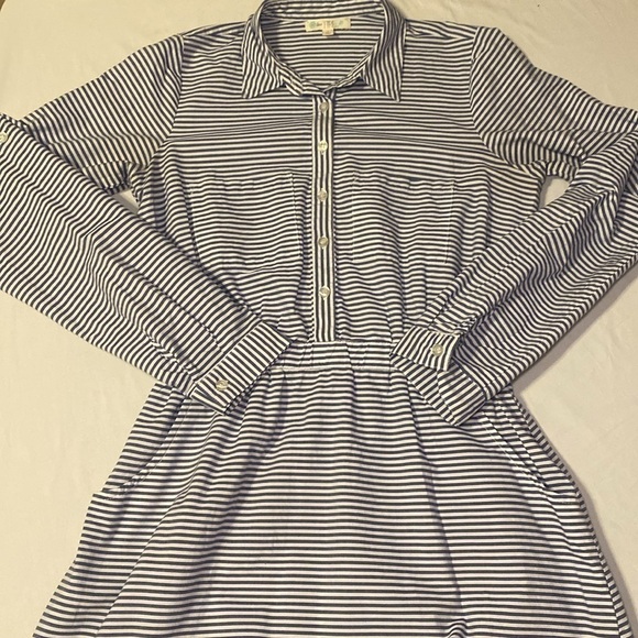 Womens Blue and White Striped Button Up Collared Dress Size Medium NWOT - Picture 5 of 13